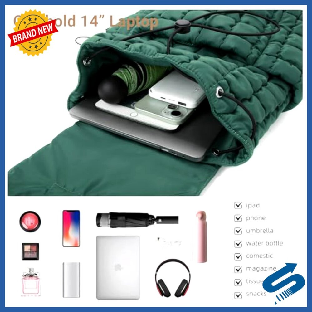 Quilted Puffer Backpack Lightweight Drawstring Da… - image 5
